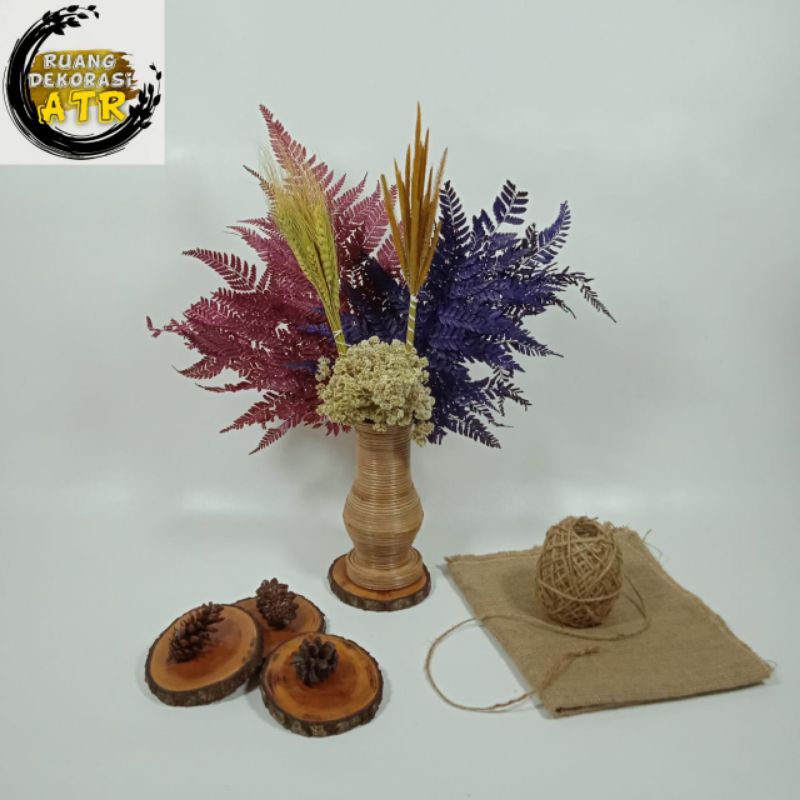 Paket Hemat Bunga Kering dengan Vas Guci 20Cm / Paket Dekorasi Bunga Kering Dan Vas / Paket Bunga ke