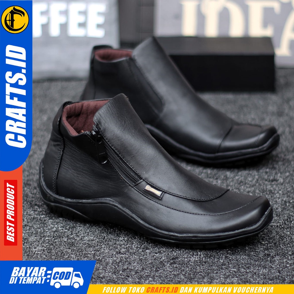 CRAFTS cora - Sepatu Boots Pantofel Formal Kulit Asli Kerja Pria