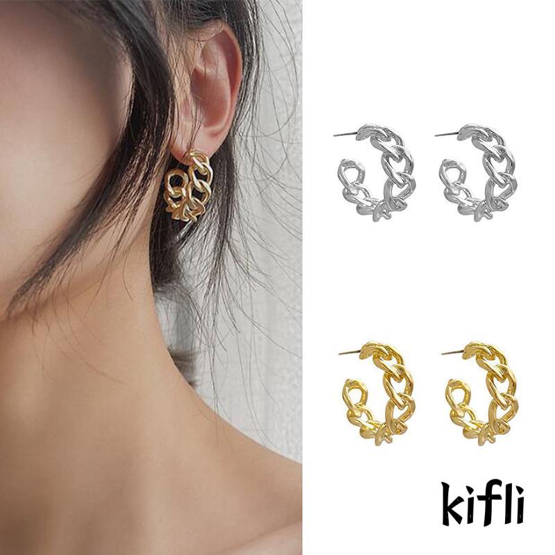 Anting Stud Model Rantai,Rongga Bahan Logam,Gaya Retro
