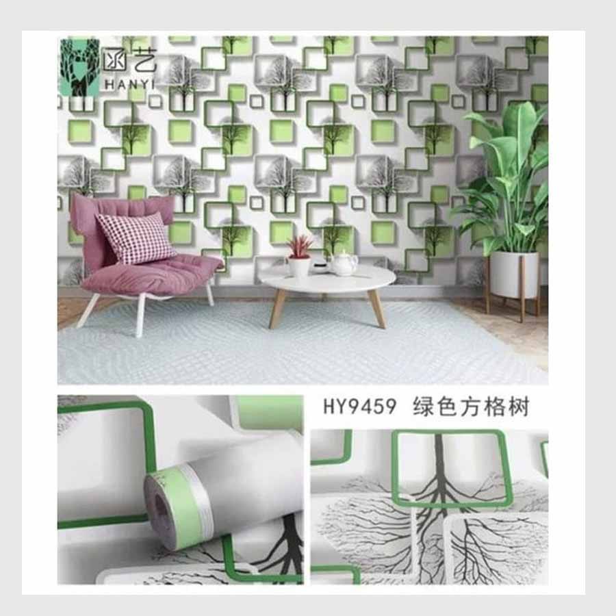 (PROMO) Gudang Wallpaper Stiker Dinding Bahan PVC Anti Air / Wallpaper kamar Tidur Kotak 3D Hijau Bahan PVC Premium (SUDAH ADA LEM)