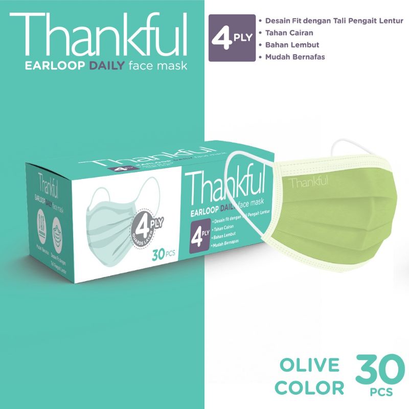 Thankful earloop 4ply daily face mask dewasa isi 30 pcs/box