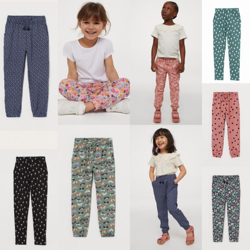 Jogger Hnm Anak Soft Viscose Rayon Dingin Floral Kupu Printed joger Celana Panjang