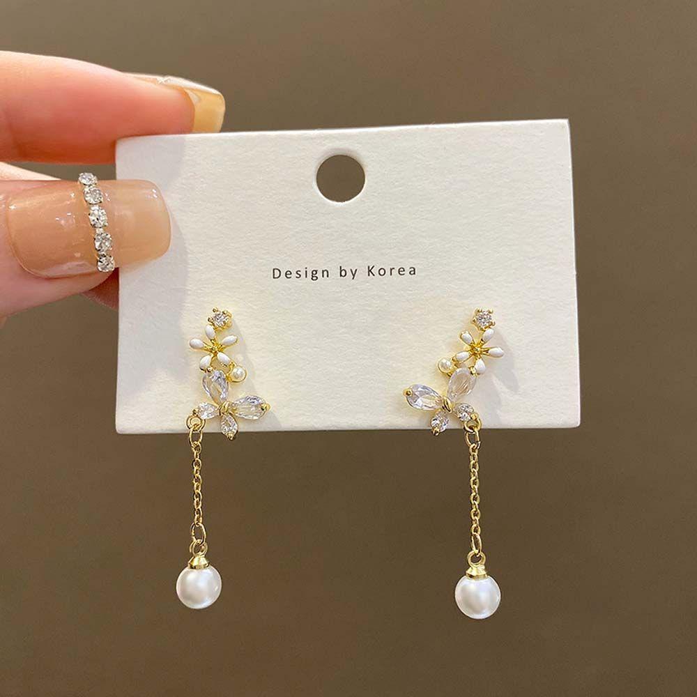 Needway Menjuntai Anting Elegan Fashion Perhiasan Aksesoris Kupu-Kupu Drop Earrings Bunga Ear Hook