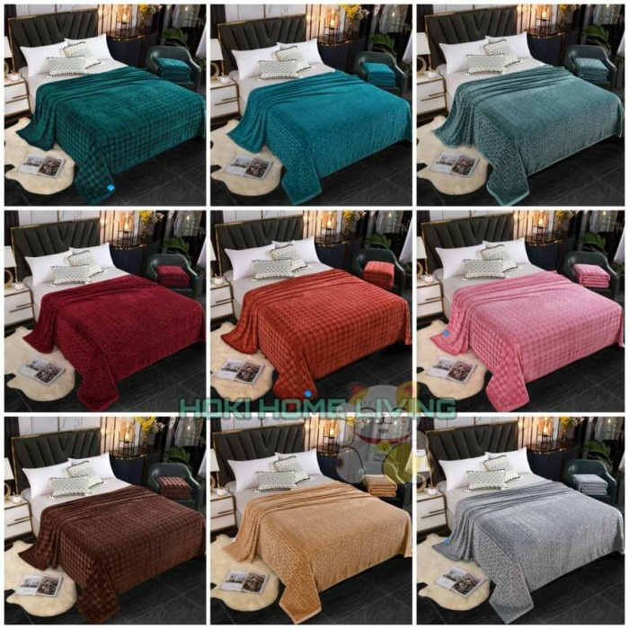 Selimut Bulu Flanel Lembut Tebal Adem Impor Motif Embos 180X200