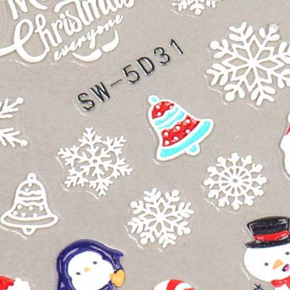 AUGUSTINA Stiker Kuku Natal Agustina Wanita Fashion Elk Pinguin Santa Claus Pohon Natal Nail Art Dekorasi