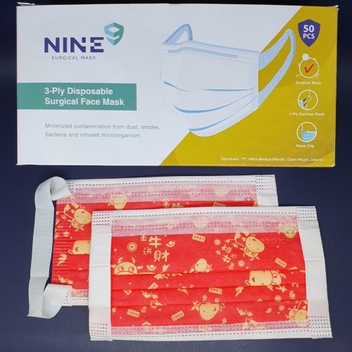 Merk NINE - Masker Medis 3ply isi 50pcs