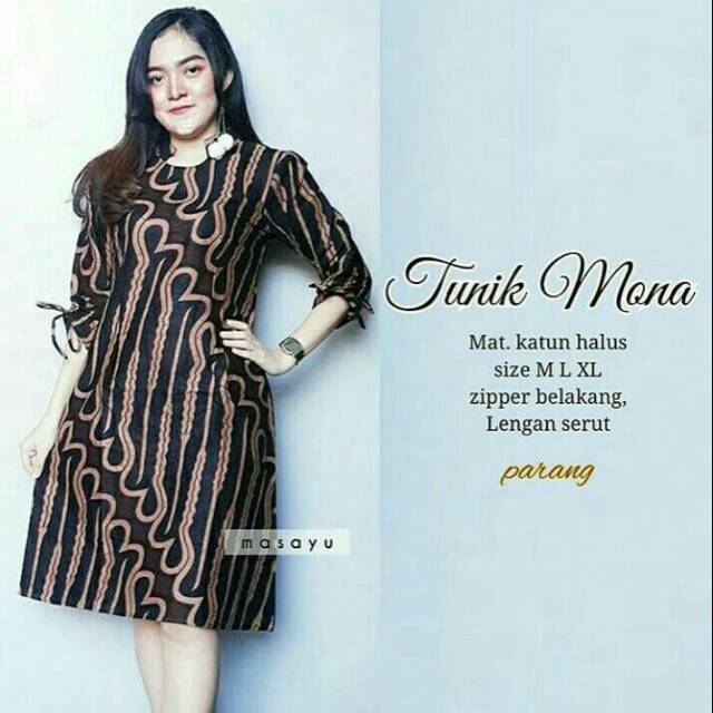 TUNIK SERUT MONA PARANG HITAM BATIK PREMIUM DRESS HIJAB MODERN KONDANGAN CASUAL