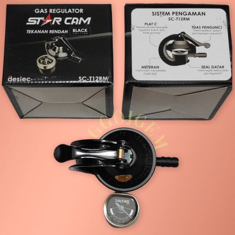 Regulator Kompor Gas STARCAM Tekanan Rendah METERAN SC T12RM ( SANGAT AMAN ) + Pengaman Meter SCT12RM BLACK EDITION