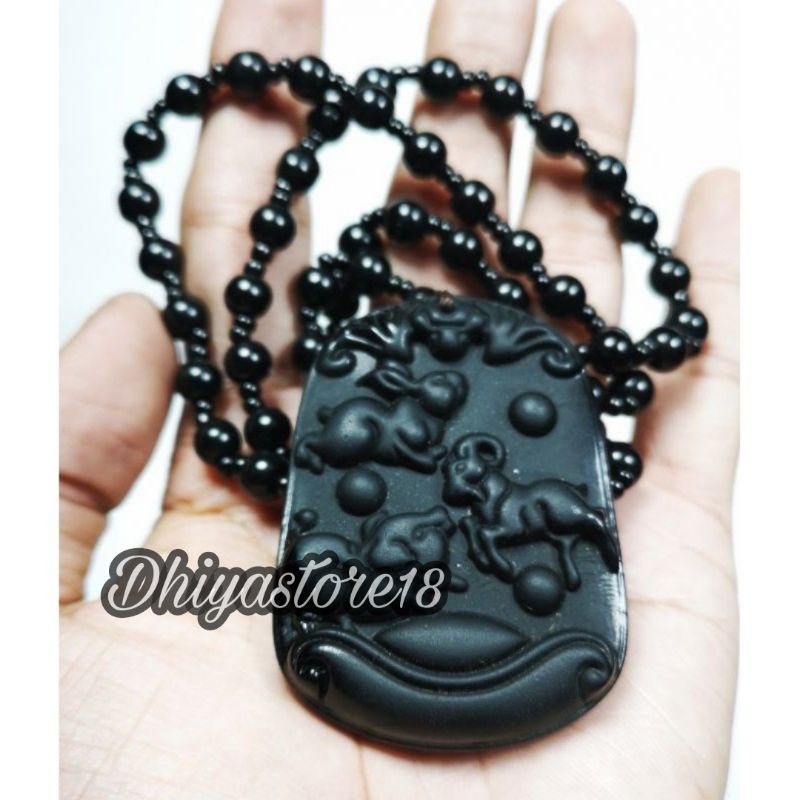 Liontin Hoki Black Jade Onix Ukir Timbul Termurah