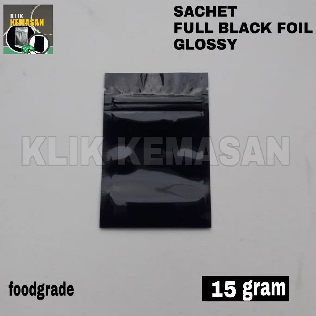 SACHET BLACK FOIL 15 GRAM WITH ZIPPER GLOSSY