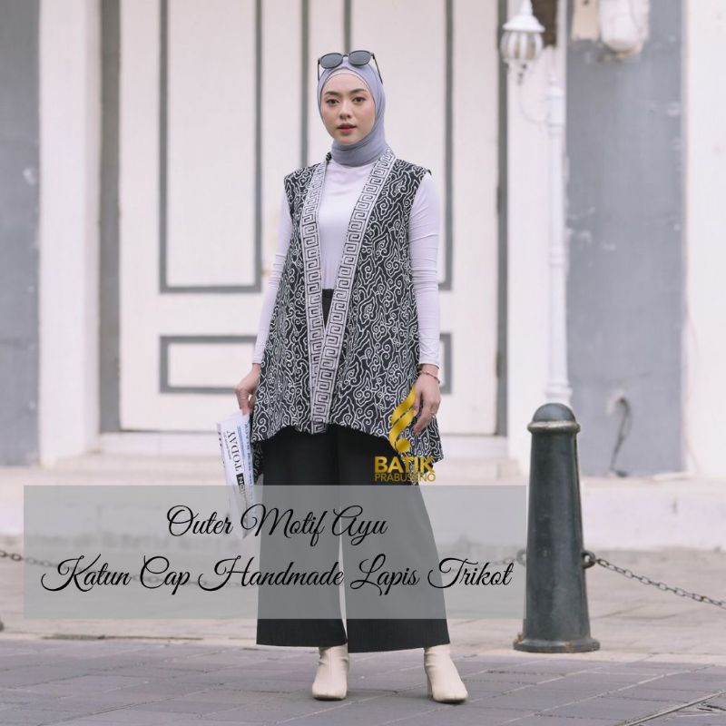 PRABUSENO // AYU OUTER BLAZER ROMPI BATIK WANITA  BATIK KATUN CAP RABUSENO OUTER LENGAN PENDEK BLAZE