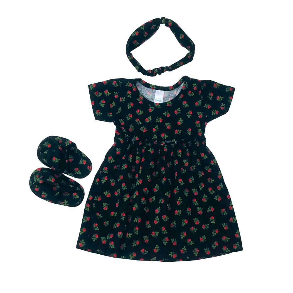 Ava 0-12 Bulan Dress Set Bayi / Dres Set Anak Bayi Little Koda - Toko Uwais Grosir-Black Red Flower