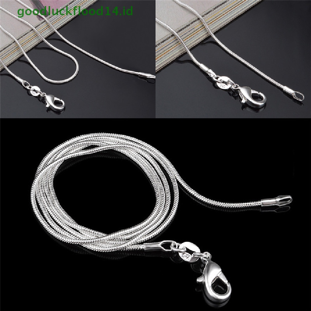 Kalung Rantai Ular 925 Sterling Silver Plated Ukuran 1mm 16 18 20 22 24 Inch