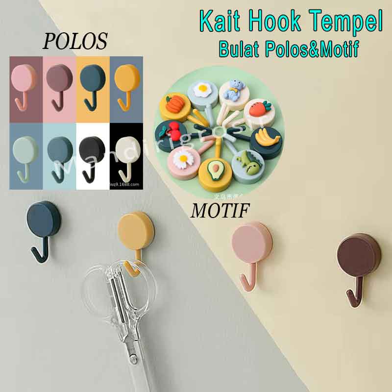 Gantungan Tempel Lucu *Kait Hook * Gantungan Polos&amp;Bermotif * 10pcs