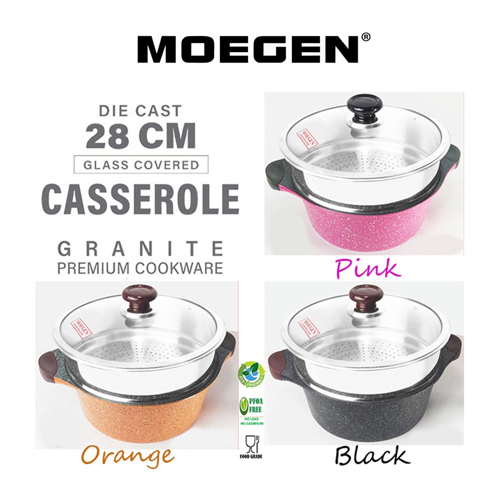 Moegen Germany Casserole 28cm Granite Plus Steamer / Kukusan Tinggi