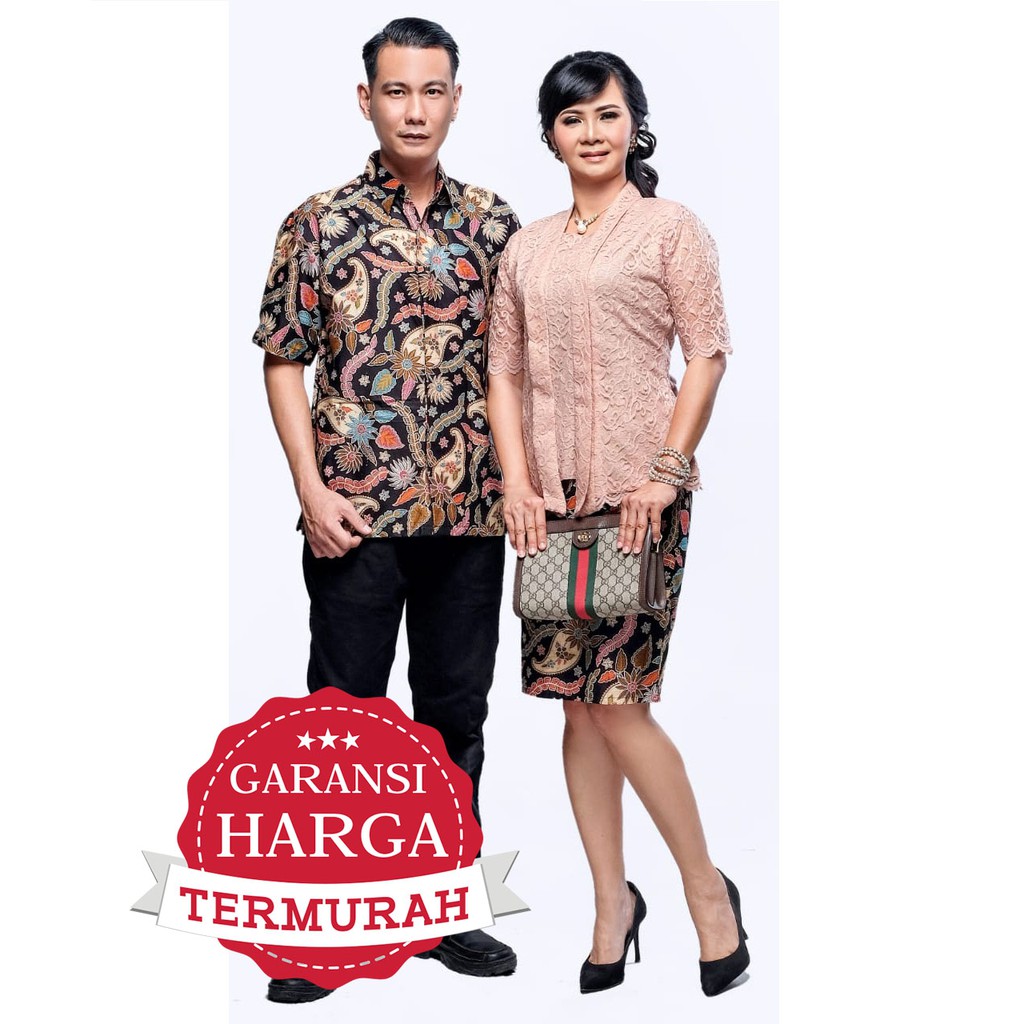 Sarimbit Kebaya Brokat Pria Wanita Keluarga Setelan Batik 2928 Hitam Lavania