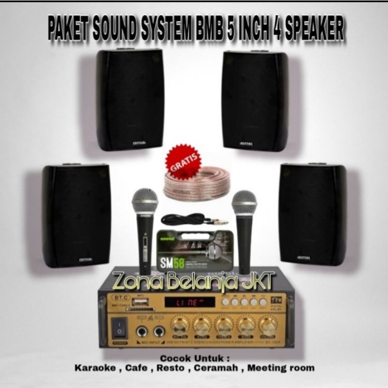 PAKET SOUND SYSTEM KARAOKE BMB MINI CAFE RESTO SPEAKER 5INCH 4 titik