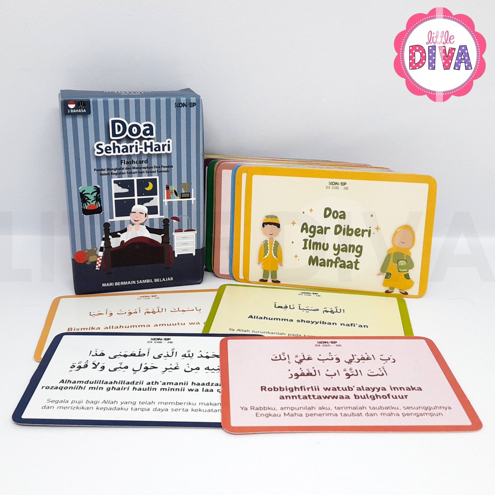 Kartu Hapalan Doa harian Anak Lengkap Hafalan DOA SEHARI HARI - KONSEP FLASHCARD ISI 48 KARTU pintar anak sholeh Mainan Edukasi flash card cards