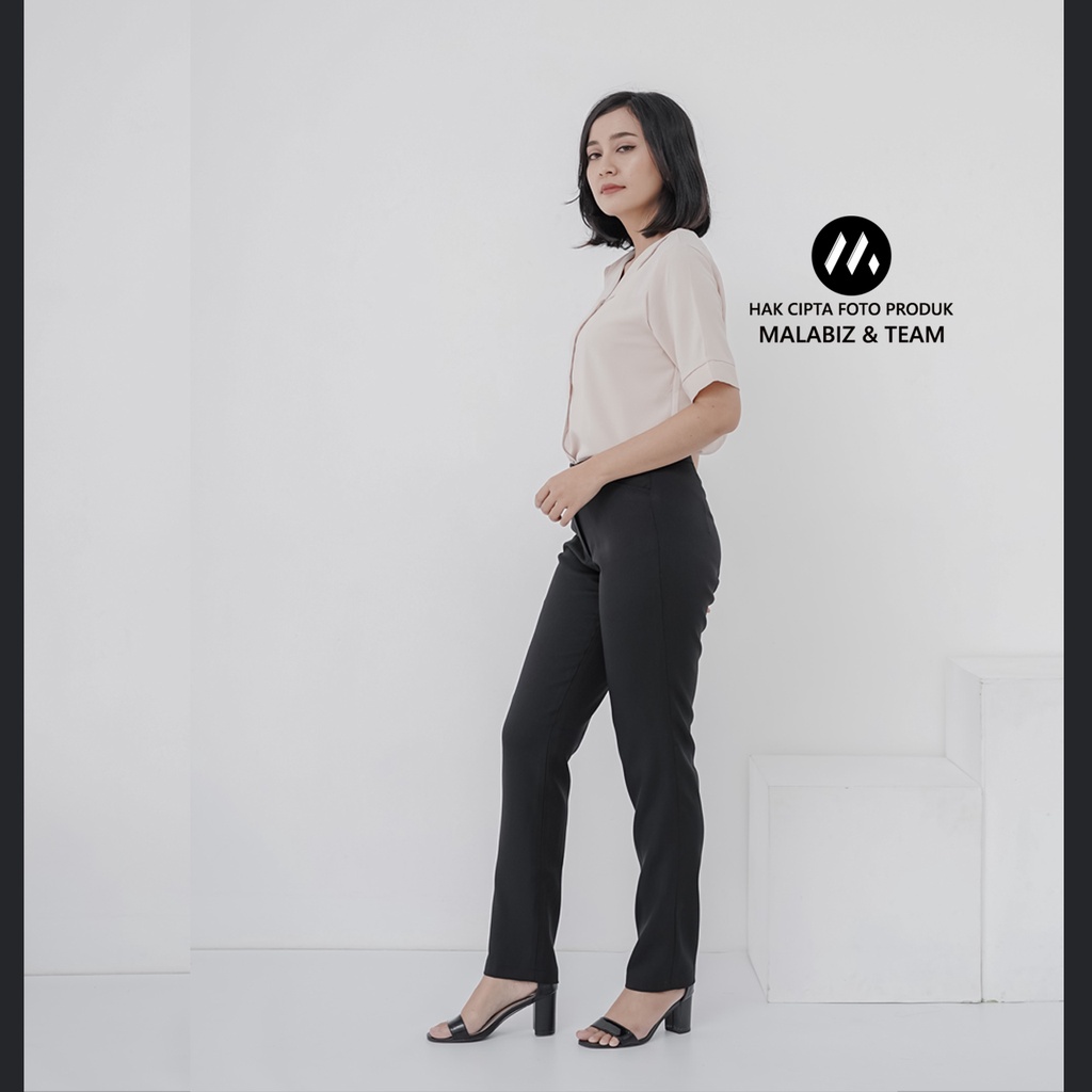 SHANNON BLCK - Celana Kantor Wanita Slim Fit Bahan Stretch dan Tebal Celana Formal Wanita Celana Panjang wanita Hitam Celana Dasar Wanita Basic Standar Kerja Malabiz