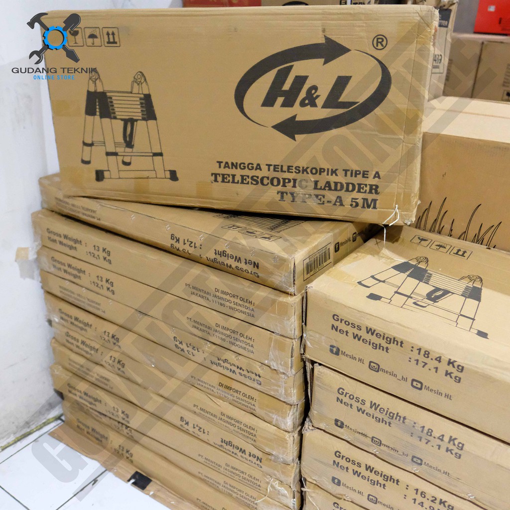 Tangga Lipat Teleskopik Type A 5M HNL H&amp;L HL Double Aluminium / Tangga Telescopic Ladder 5 Meter