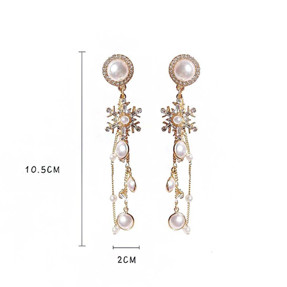 Mxbeauty Anting Mutiara Kepribadian Kreatif Cahaya Mewah Geometri Perancis Pearl Stud Earrings Snowflake Anting Emas Berlian Anting Perempuan