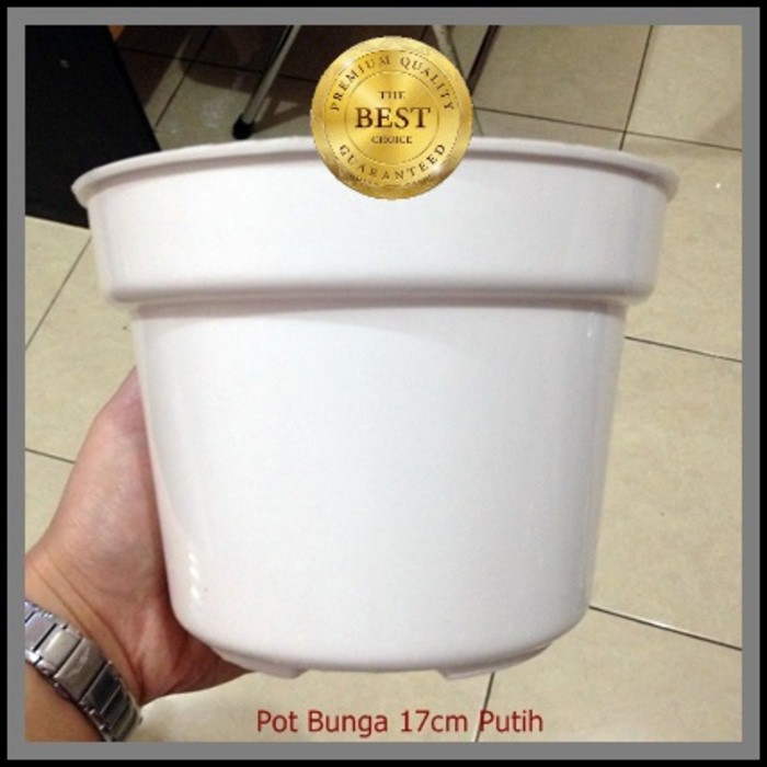 Pot Bunga 17CM Putih Serat - Pot Tanaman Hias Plastik Cantik 17 Cm Grosir