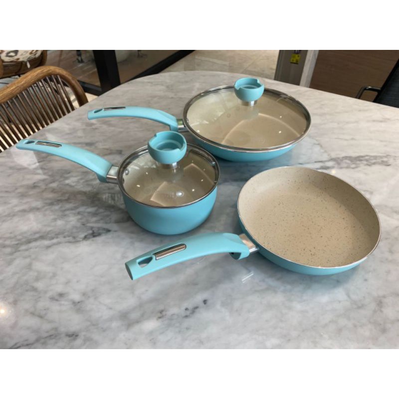 Panci Wajan Biru Set Anti Lengket Marble