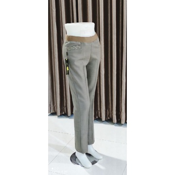 Celana kerja pinggang karet HIGHWAIST muat BB43-100kg PREMIUM-Krem tua