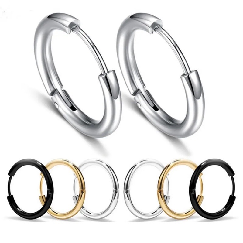 Anting Ring Hoop Bulat Pria Wanita Bahan Titanium Steel Fashion Korea 1 pasang