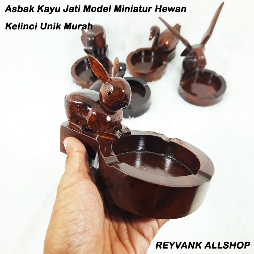 Asbak Kayu Jati Model Miniatur Hewan Kelinci Unik Murah