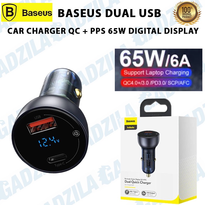 BASEUS 65W CAR CHARGER MOBIL FAST CHARGING TYPE C PD+USB QUICK CHARGE - Charger type c