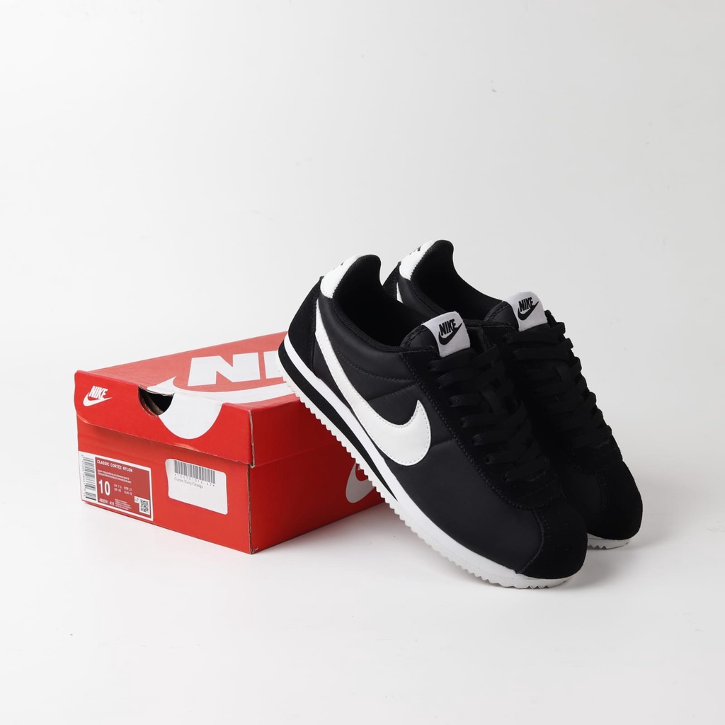 Sepatu Nike Cortez Classic Nylon Black White Pria Wanita 100% Original