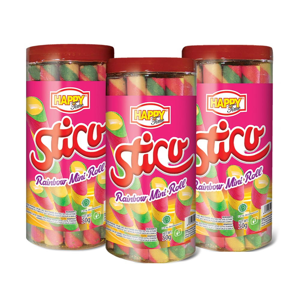 DISKON HAPPY TIME - STICU ASTOR MINI WAFER ROLL RAINBOW (1 KARTON ISI 30 TOPLES)