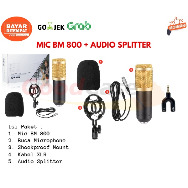 PAKET LENGKAP MIC BM 800 PODCAST YOUTUBER MIC + SOUND CARD + AUDIO SPLITTER