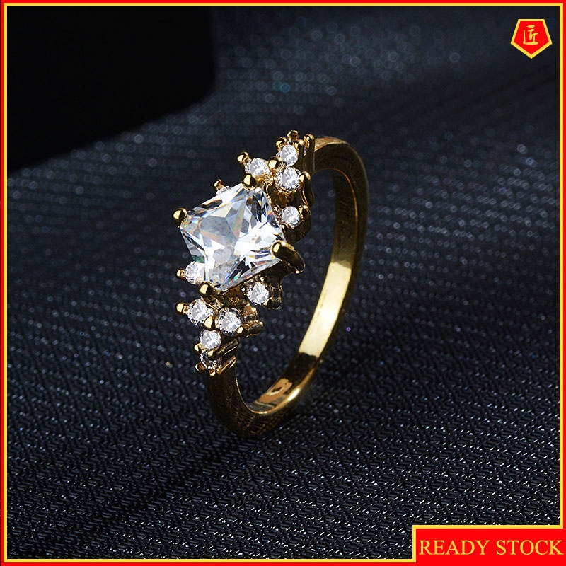 [Ready Stock]Inlaid Square Diamond Ring Fashion Personality