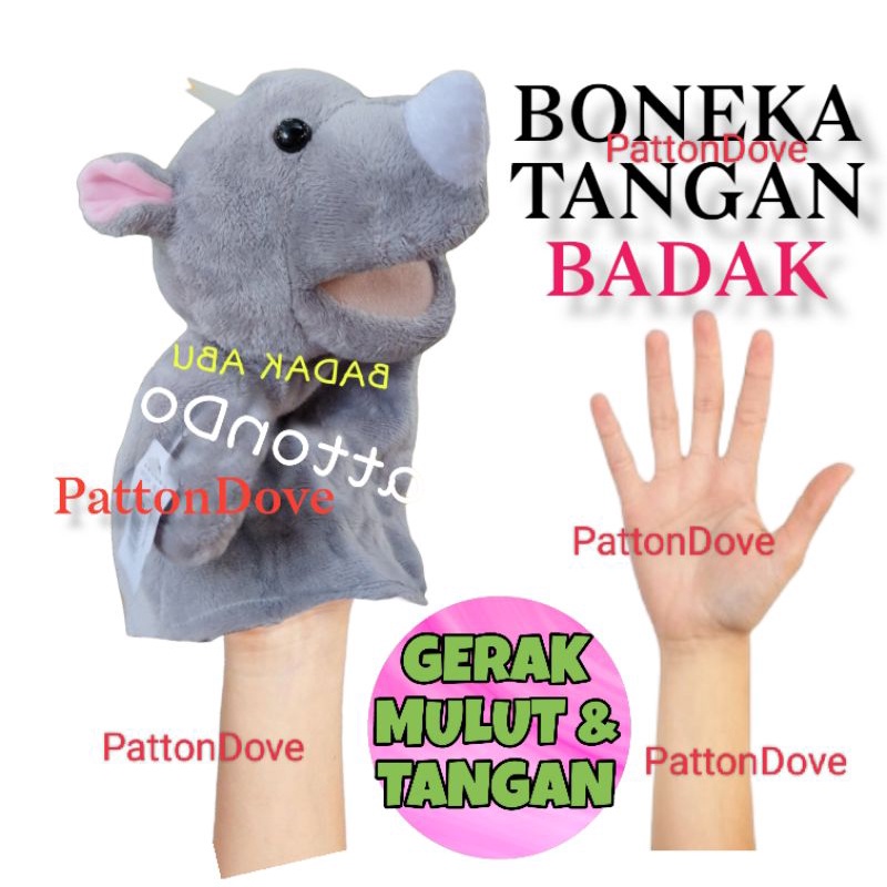 BONEKA TANGAN RHINOCEROS BADAK PREMIUM HAND PUPPET ANIMAL BINATANG HEWAN KARAKTER BONEKA DONGENG BAHAN BAGUS.