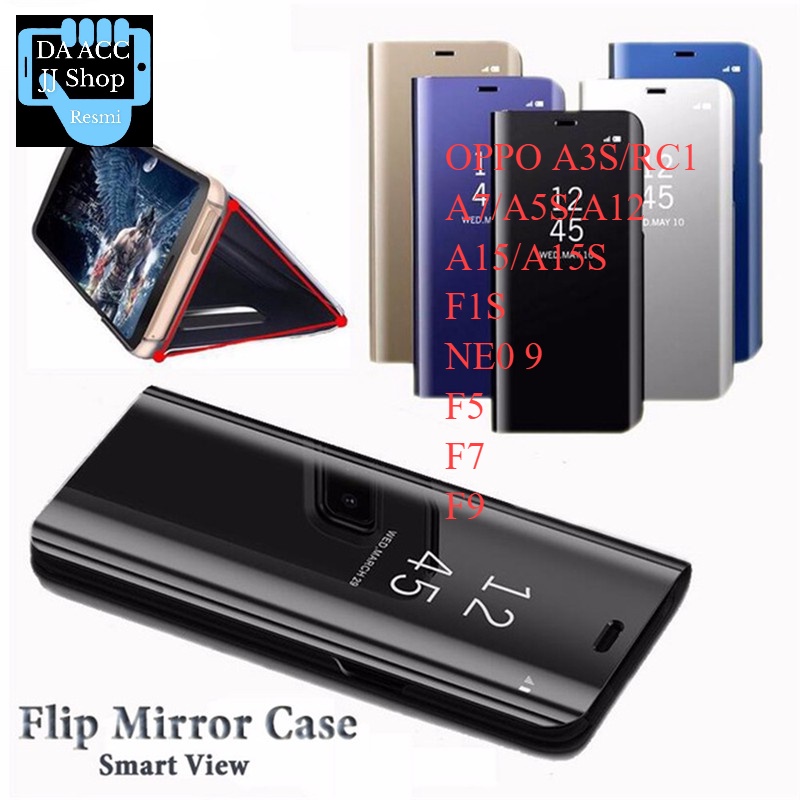 Flip Cover Mirror Standing Case OPPO A3S RC1 A7 A5S A12 A15 A15S F1S NEO 9 F5 F7 F9 Smart View