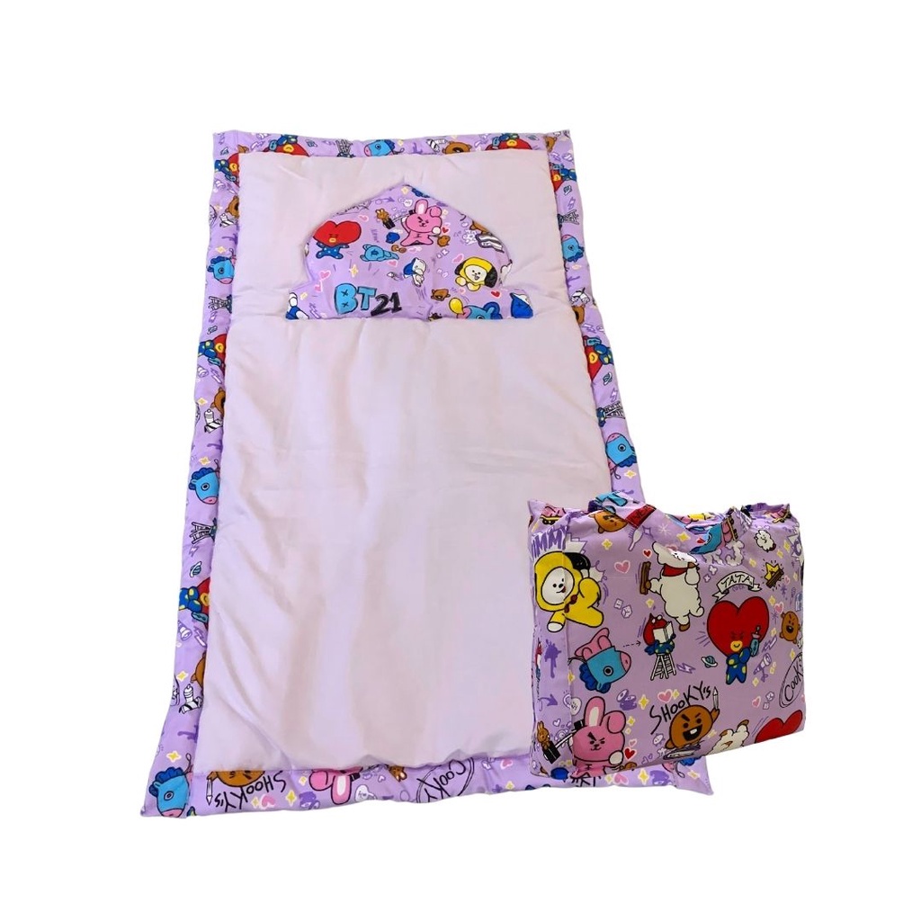 Sajadah Anak + Tas Karakter / Sajadah Anak Motif / Sajadah Anak Tebal 51 x 91-BT21 Purple