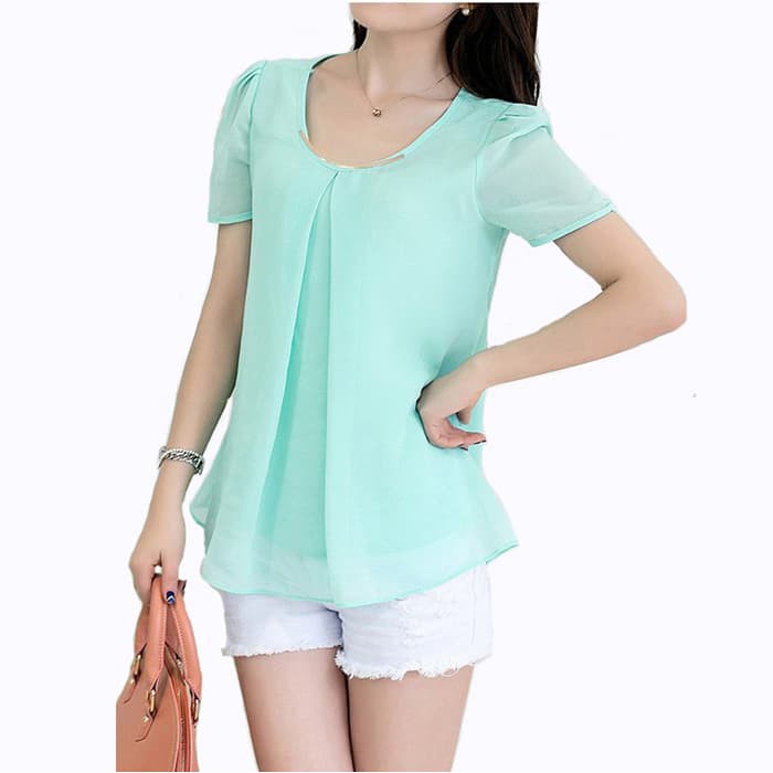 Blus Model Korea Variasi Kalung - Putih, M