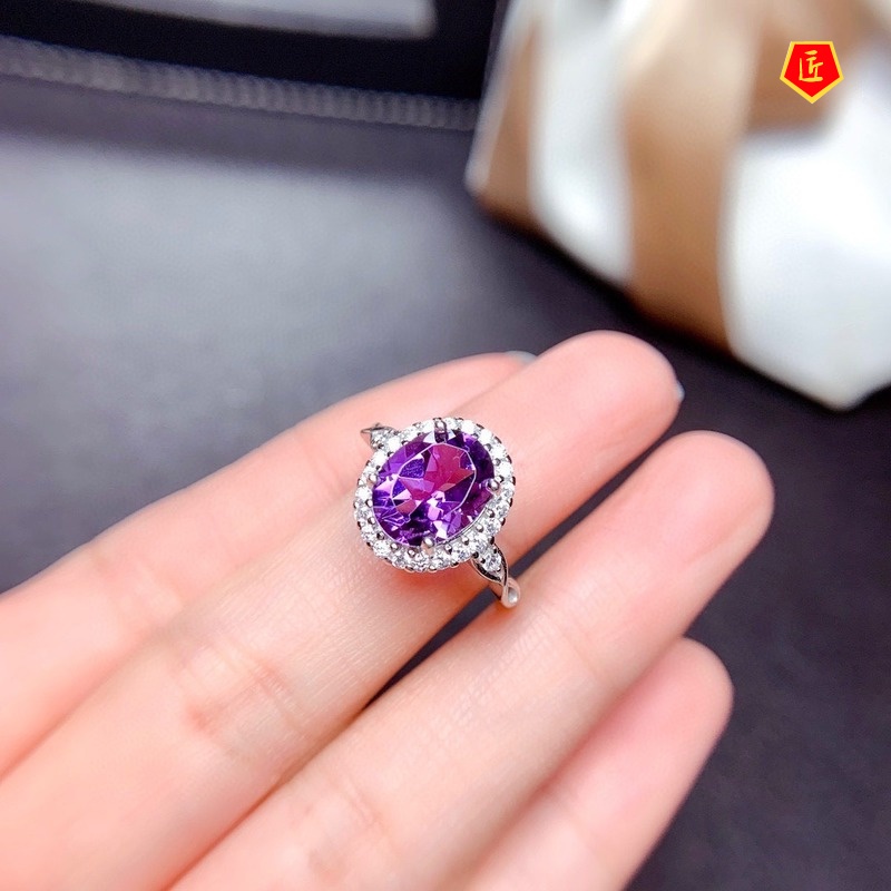 [Ready Stock]Elegant Simple Natural Amethyst Ring