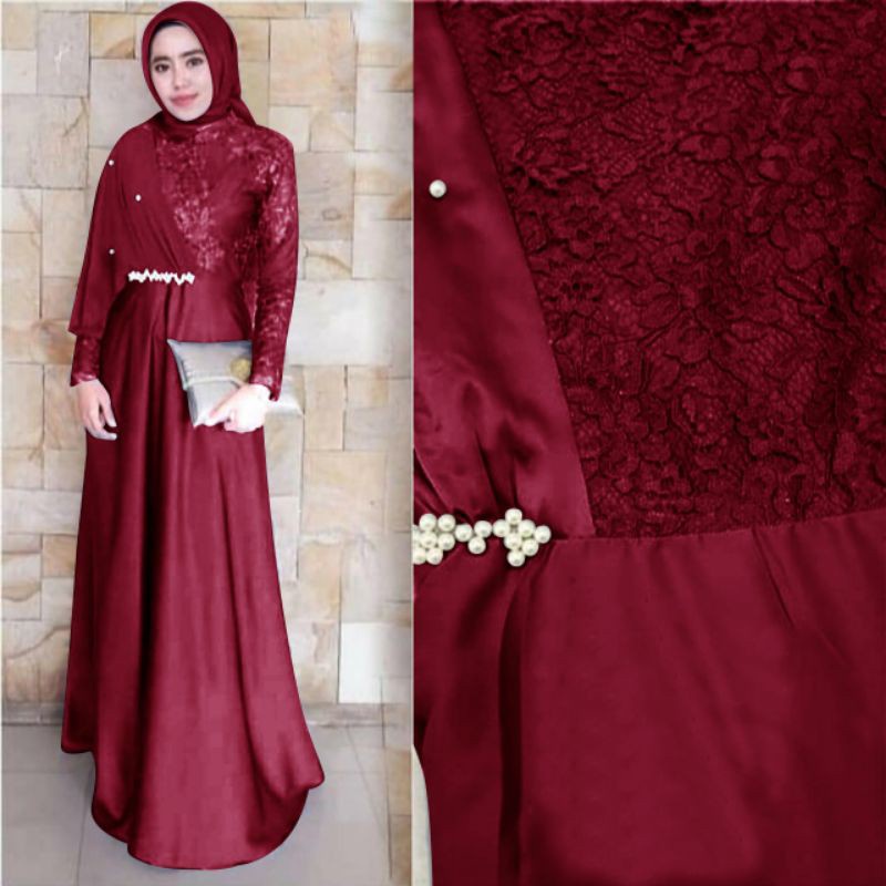 COD ✔ MAXI SANTIKA MIX BROKAT mF / DRESS WANITA MUSLIM / PAKAIAN PESTA WANITA