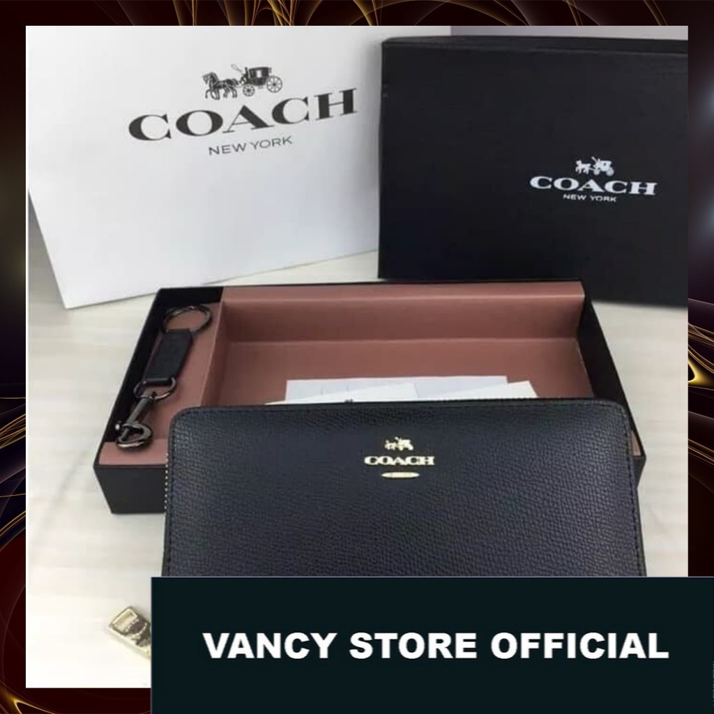 TAS ORIGINAL COACH - Accordion Zip Wallet Leather Black [ FULLSET NEW WITH TAG ]