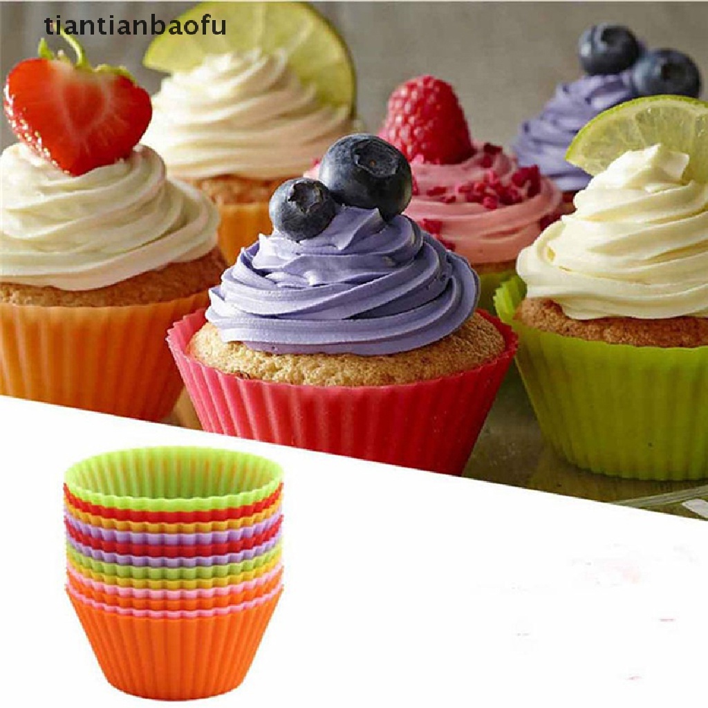 12 Pcs Cetakan Cupcake Muffin Bentuk Bulat Bahan Silikon Untuk Alat Dapur