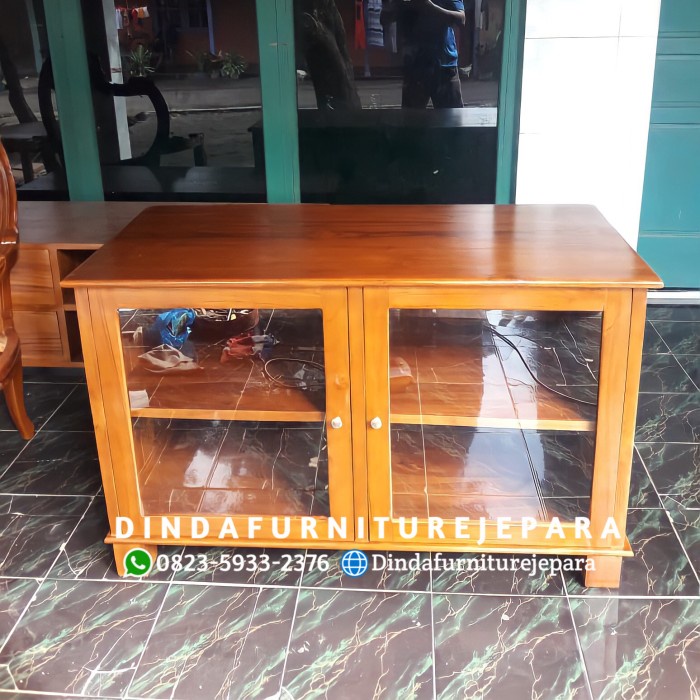 BUFFET PINTU KACA - LEMARI BARANG KECIL - MEJA TV JATI PINTU KACA