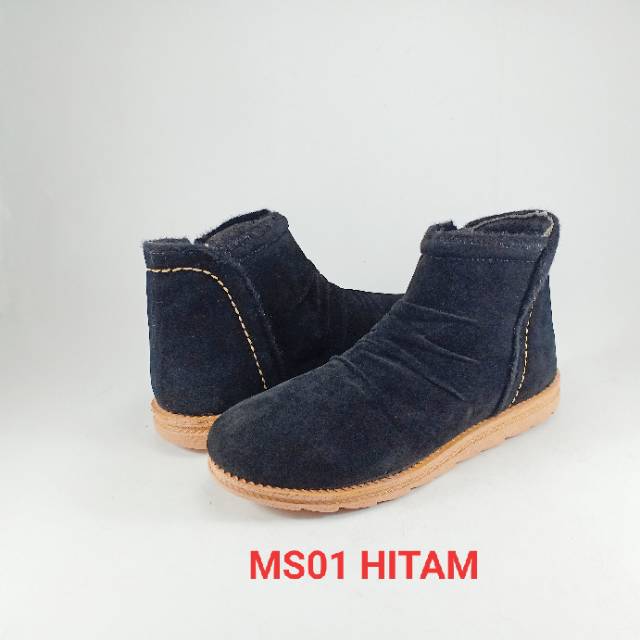 EMYE MS01 Sepatu Boot Korea Kerut Wanita Bahan Beludru Lembut Elegant 2021