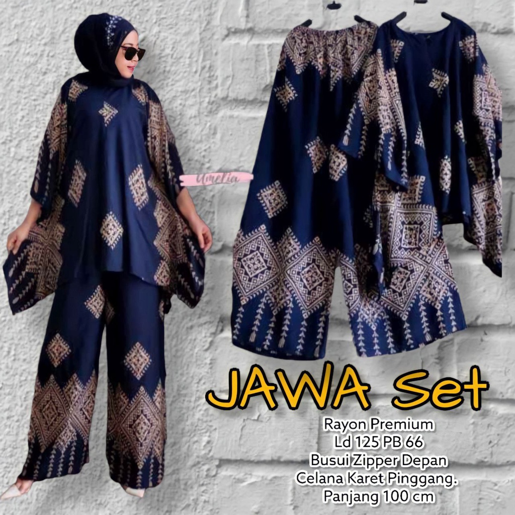 Jawa Set Jumbo Rayon Tie Dye  Batik Premium Waka Waka Setelan Wanita Celana Panjang Set Bigsize LD 125 cm