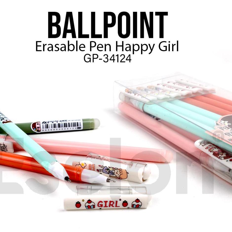 

Terlaris 12pcs Pulpen Hapus Happy Girl 34124 /1pack Erasable Pen