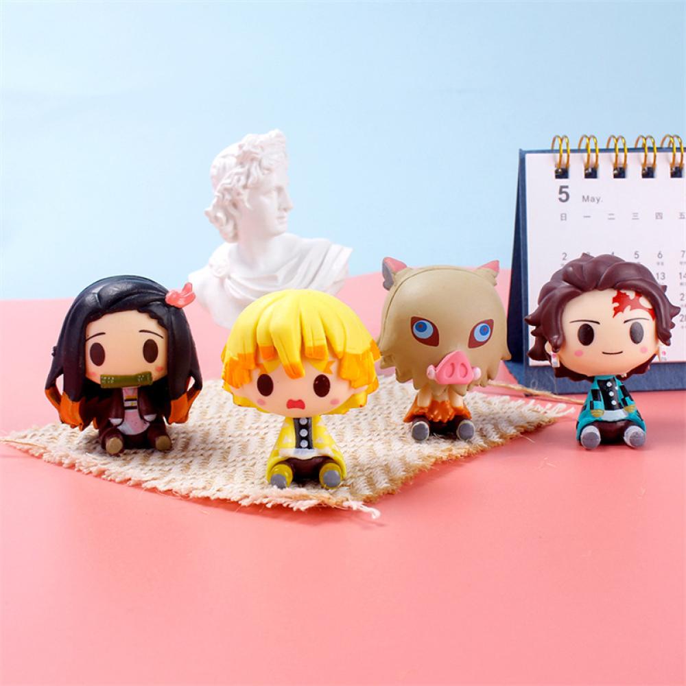 Timekey 4PCS Miniatur Action Figure Demon Slayer Kimetsu No Yaiba Mini Tanjirou Nezuko Kyoujurou Giyuu J1R8