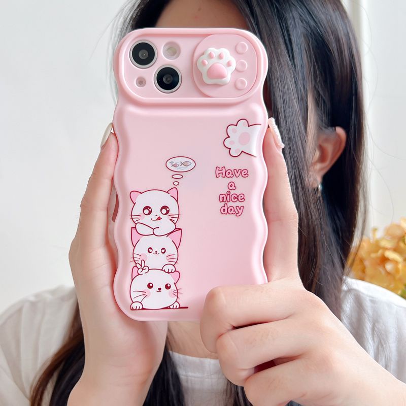 Soft Case Pelindung Kamera Motif Kucing Pink Untuk IPhone 11 12 13 14 Pro Max