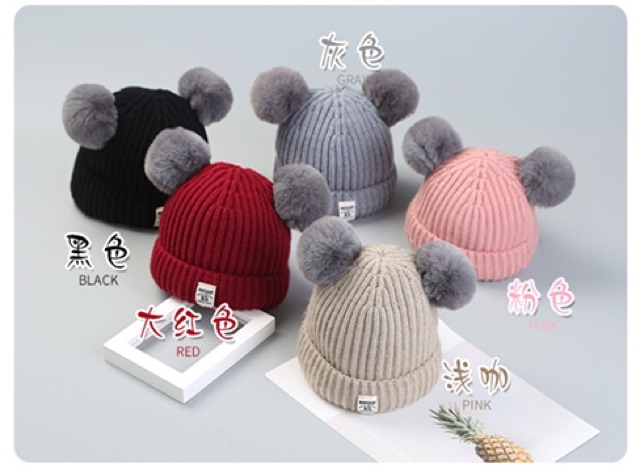 IMPORT Hat Double Pom Topi Anak Rajut Wool Pom Pom Musim Dingin Winter Hat infinity wool kids